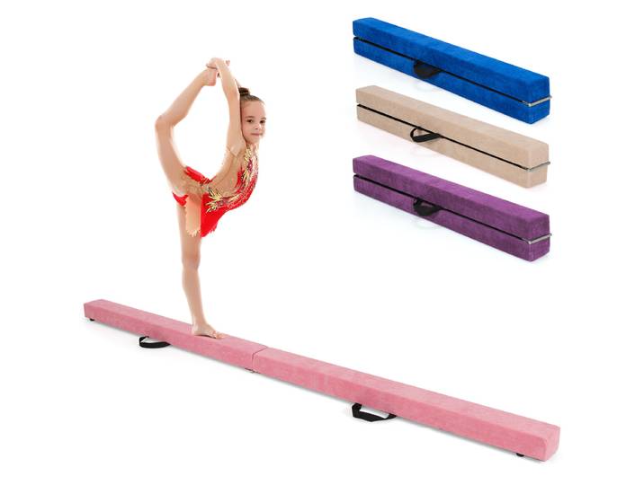 210 cm Opvouwbare Evenwichtsbalk Draagbare Vloer Balans Balk met Handvatten Extra Stevig Gymnastiek Materiaal Roze