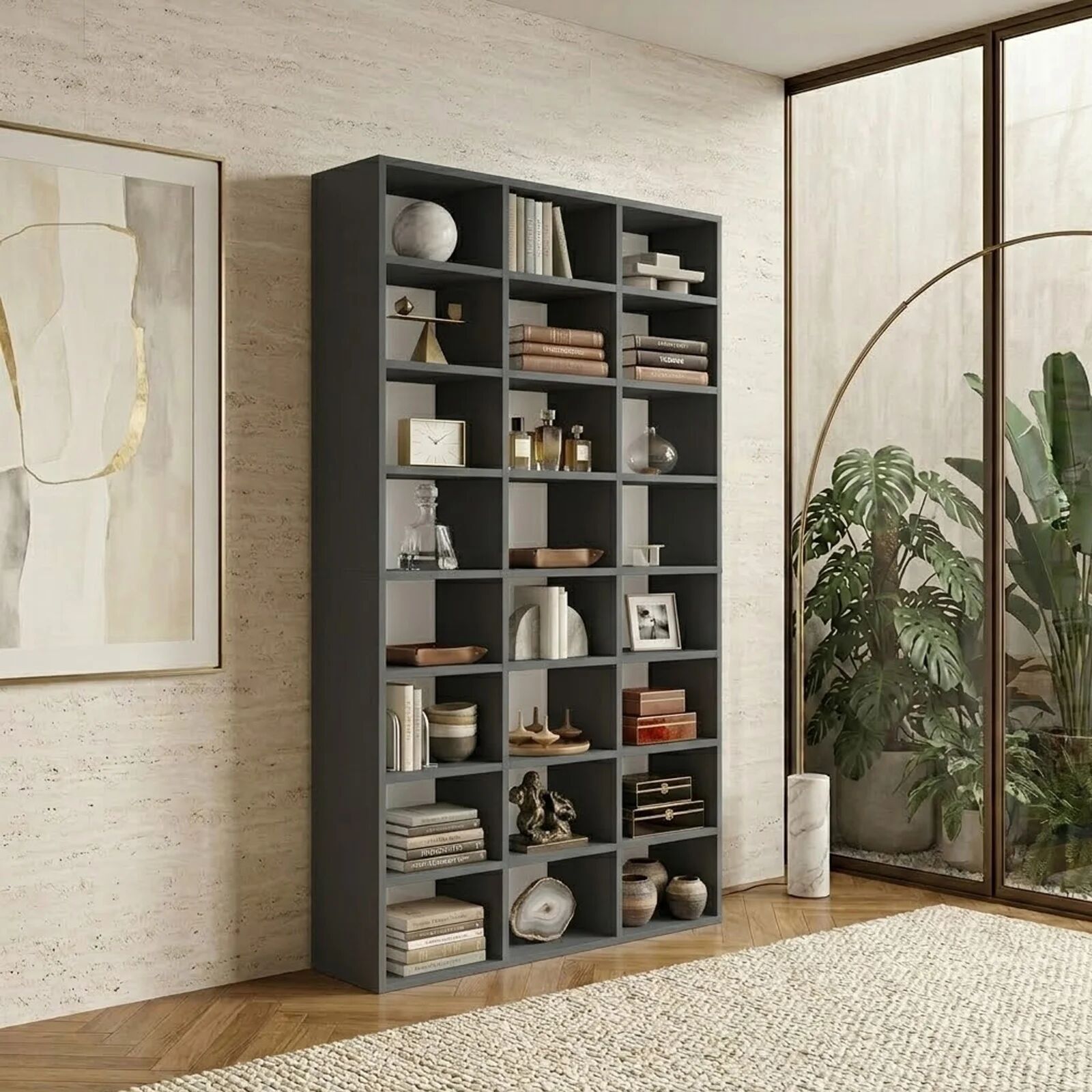 garneroarredamenti Libreria da parete 102x178h cm moderna soggiorno antracite Macondo