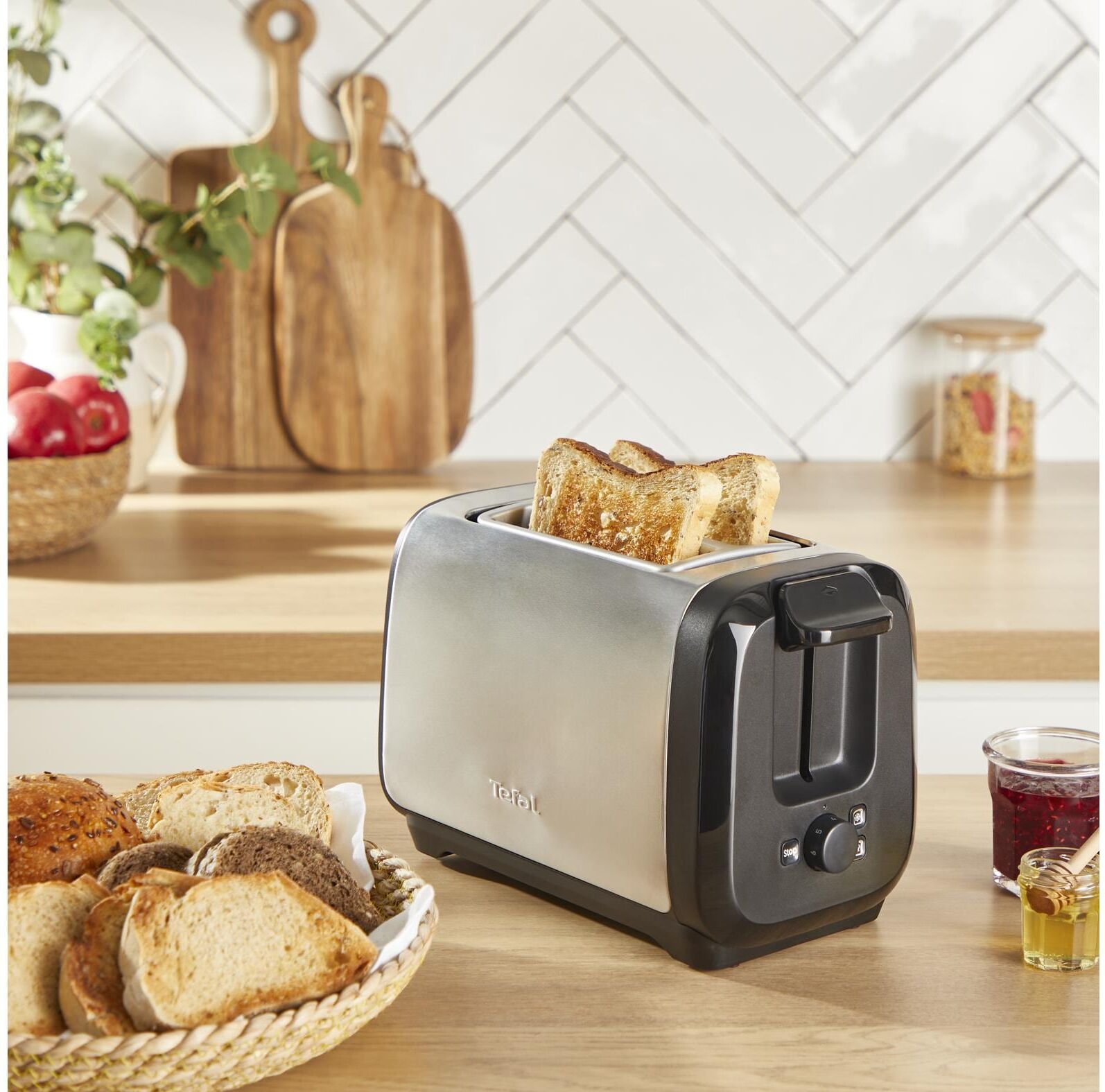 Tefal Toaster "Subito TT5S1D", schwarz (schwarz, silber), B:28,6cm H:19,3cm T:15,76cm, Toaster, Toaster schwarz, silber Einheitsgröße