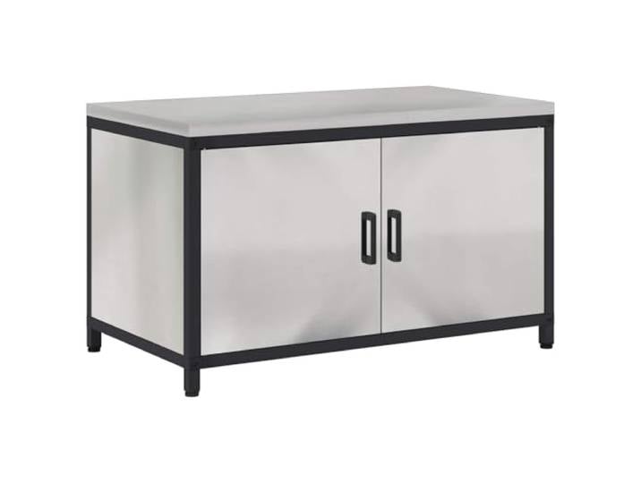 HKTMGDNG Küchenschrank HATTEM aus Stahl 2 Türen 90x50x53 cm Silber Kompakte Lagerung aus robustem Stahl mit zwei Türen für Ordnung in der Gartenküche, Grillzone oder auf der Terrasse.