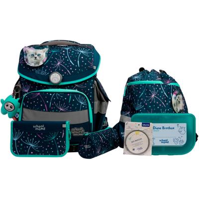 Schulranzen SCHOOL-MOOD "Timeless Pro", Kinder, Gr. B/H/T: 36cm x 42cm x 21cm, blau (lina (kätzchen) mit moodie konni konzentration), Polyester, Rucksäcke