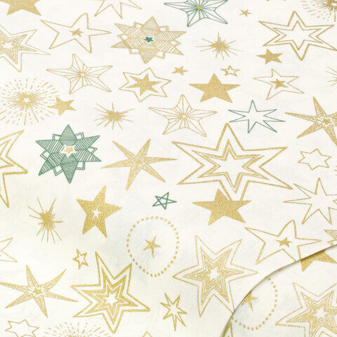 Baumwollstoff "Sterne", ecru/gold