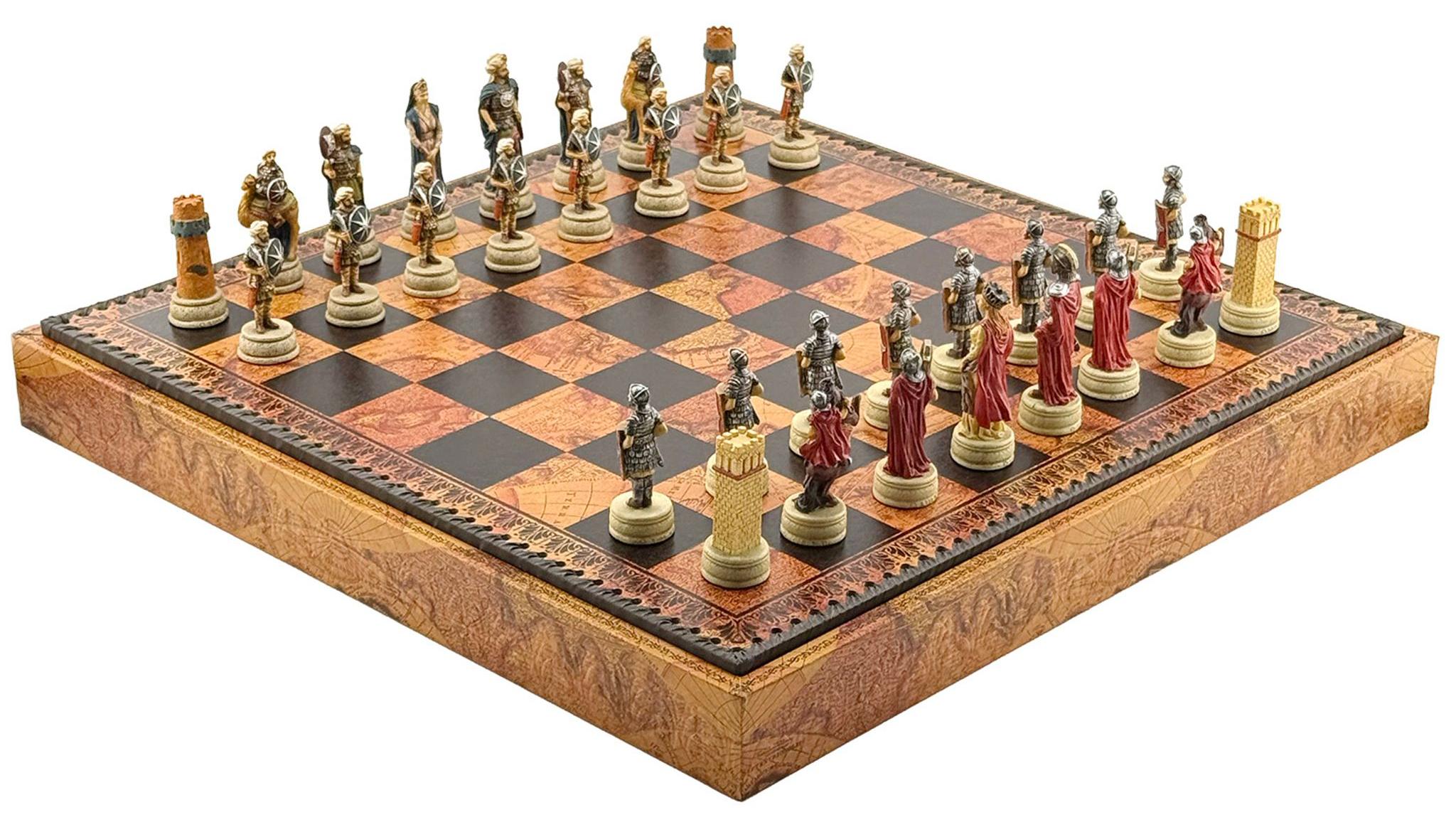 Schachspiel Römer vs Araber Italfama 3-in-1 Dame Backgammon Kunstleder Premium