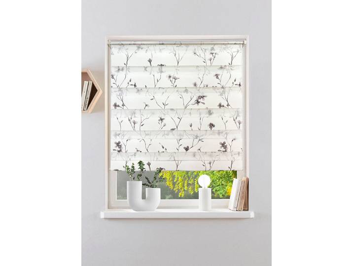 Doppelrollo OTTO HOME MINNA Gr. 6, grau (weiß), B:80cm H:150cm, Polyester, Rollos, Doppelrollo, Rollo mit Floralem Design, Für Fenster & Tür, Klemmfix - sehr beliebt, Topseller
