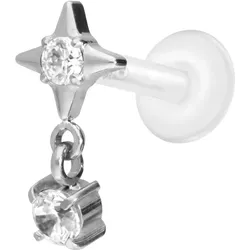 PTFE Labret mit Innengewinde + Titan-Aufsatz STERN + KRISTALL