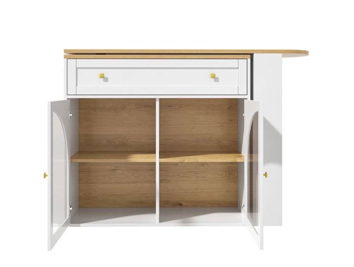 Table de bar extensible rotative 360° avec rangements – MDF blanc – 138 à 204 cm