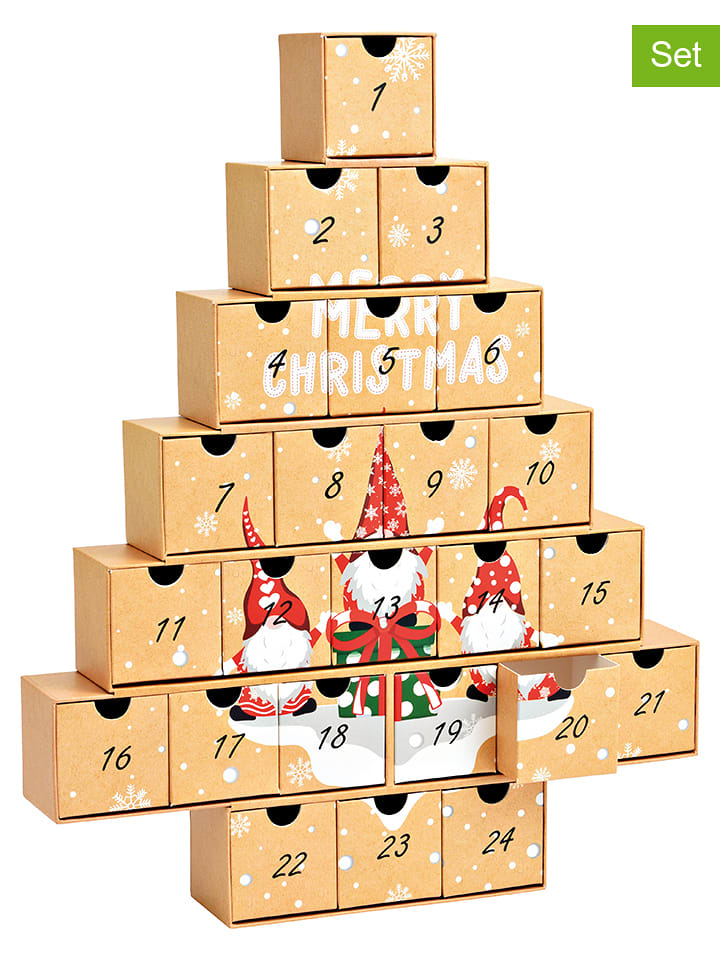 G. Wurm 24tlg. Set: Adventskalender "Merry Christmas" in Beige - (B)38 x (H)48 x (T)6 cm - onesize