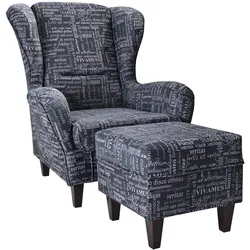Supellex Sofia Ohrensessel mit Hocker   Carpe Diem Anthrazit Design