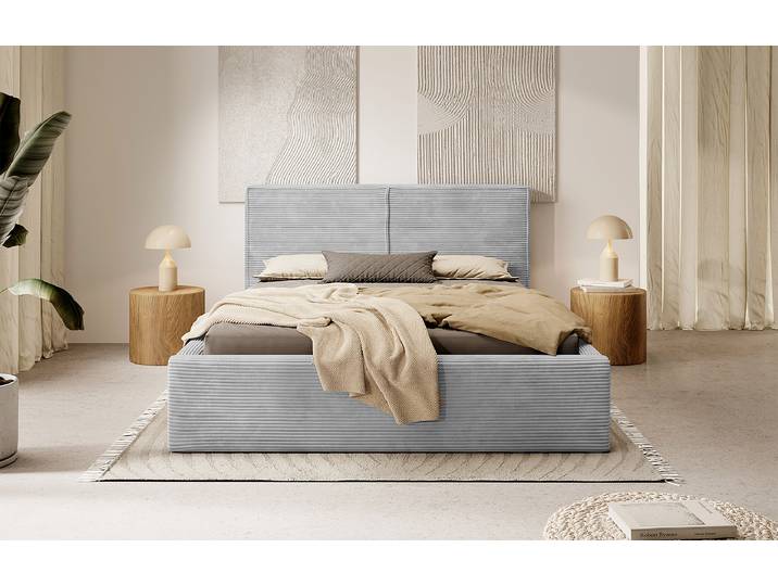 lit capitonné Farese 180 x 200cm Velours côtelé Poppy Gris