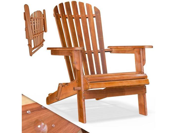 Chaise longue transat Adirondack en bois d'acacia bain de soleil jardin- pliable