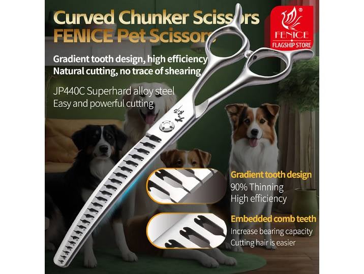 Fenice Master Series 7 pouces coupe chien tondeuse à cheveux beauté toilettage ciseaux incurvés naturel Chunker ciseaux ciseaux pour animaux de compagnie 80% taux