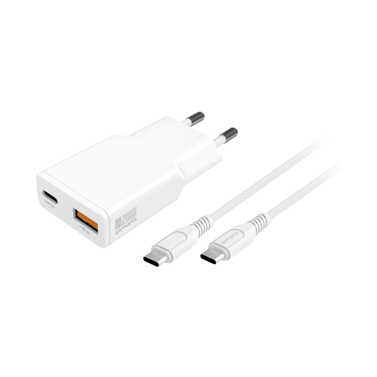 4SMARTS LADEGER. PDPLUG SLIMDUO 20WWEI GAN 1C+1A UND USB-C KABEL 15M