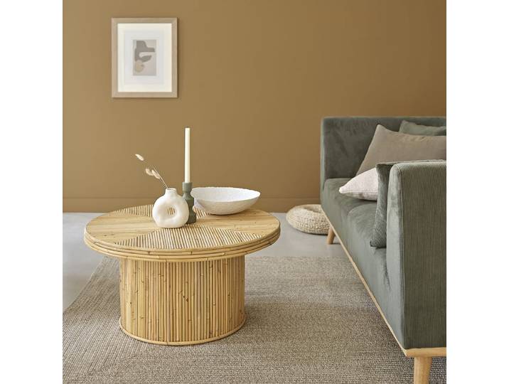 Table basse en canne de rotin ronde
