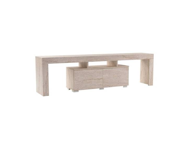 Meuble TV Banc TV effet travertin L 180 cm rangements style moderne