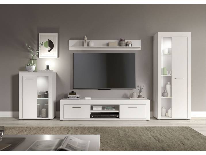 Wohnwand GOODPRODUCT AOSTA, Breite 310cm, 4-teilige Wohn-Kombination , weiss (weiß), B:330cm H:159cm T:40cm, Holzwerkstoff, Kastenmöbel-Sets, Wohnwand, Wohnwand, Kombination, Anbauwand, Möbel Set, Schrankwand, Möbel Kombi
