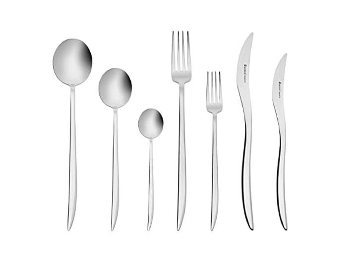 Karaca Amour 84 Teiliges Elegance Besteck Set mit Box für 12 Personen, Stahl, 12 Stück Menügabeln, 12 Esslöffel, 12 Tafelmesser,12 Dessertgabeln, 12 Dessertlöffel
