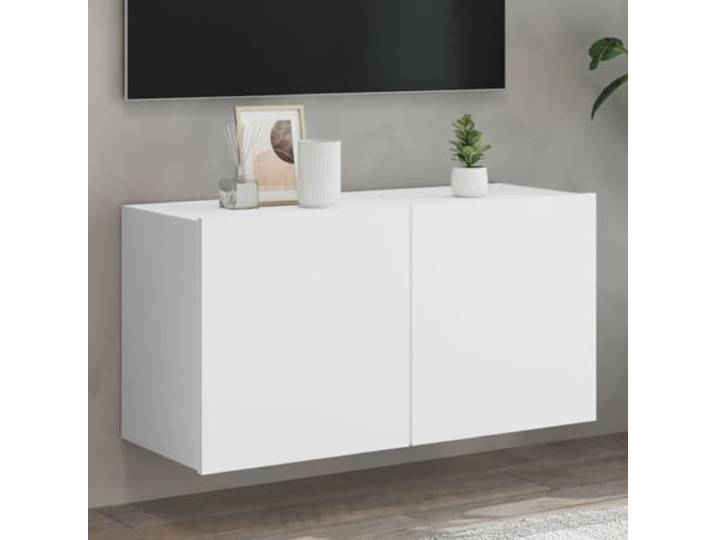 HEFZGDB TV-Wandschrank Weiß 80x30x41 cm mit reichlich Stauraum für Multimedia-Geräte, langlebiges Holzwerkstoff-Design, wandmontierbar, praktischer Aufbewahrungsschrank für Wohnzimmer
