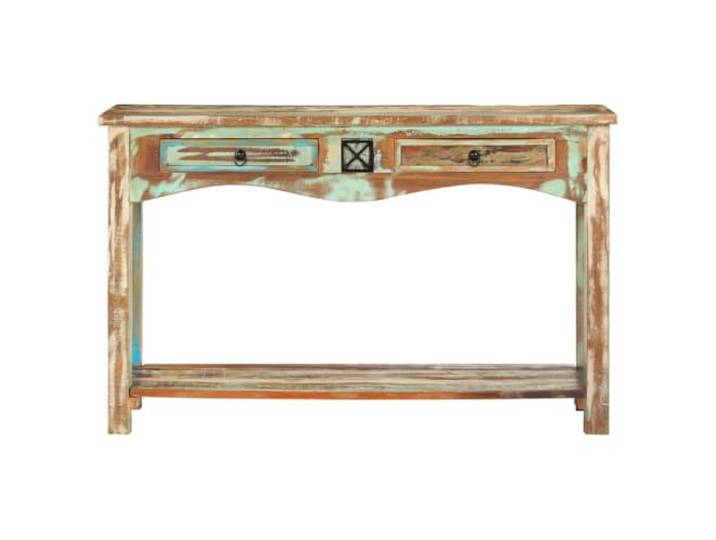 Konsolentisch aus Massivholz aus Recyclingholz 120x40x75 cm, 2 Schubkästen Recyclingholz, 2 Schubladen, 1 Einlegeboden, Retro-Stil, einzigartige Maserung, stabile Konstruktion