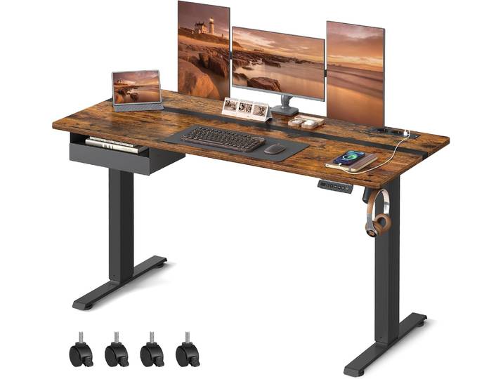 Schreibtisch elektrisch höhenverstellbar 140x60 cm Braun