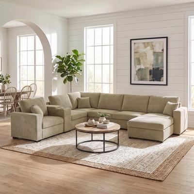 Loedds 5-Seat Chenille U-Shaped Modular Sectional Sofa with Storage & Cup Holders & Pillows