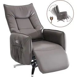 Home Nature Wohnkonzept Elektrischer Relaxsessel Fernsehsessel mit Fußstütze verstellbare Rückenlehne Kunstleder Braun Sternfuß Silber
