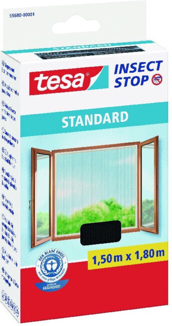 tesa Moustiquaire autoportante à bande velcro pour fenêtre anthracite 1,5m:1,8m (55680-00001-02)