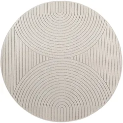 Outdoor-Teppich ENGADIN Bogenmuster Geometrisch Ø 160 cm Creme Kurzflor 5 mm Polypropylen gekettelt Wohnbereich | Kadima Design