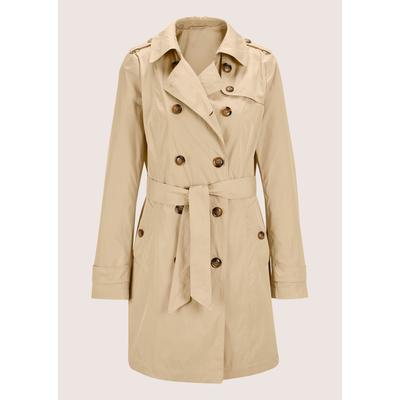 Trenchcoat MADELEINE "Trenchcoat Kurzer Trenchcoat mit Bindegürtel", Damen, Gr. 42, beige, Obermaterial: 100% Polyester PES., Modern, normal, Mäntel
