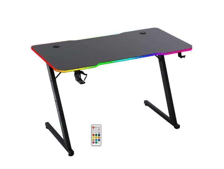 Amstrad DESK120Z-LED-AURORA Bureau informatique gamer avec retroéclairage RGB - Largeur 1m20 - Finition carbone - Télécommande