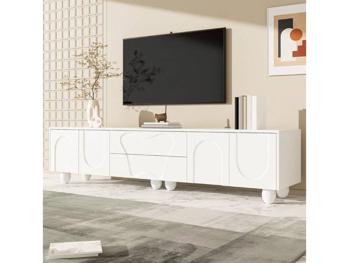 Meuble TV Moderne avec Pieds en Bois - Meuble TV Minimaliste et lgant Meuble de Salon avec Espace de Rangement blanc MEUBLE TV