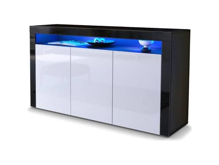 Vladon Buffet Commode Valencia en Noir mat - Blanc haute brillance - Noir haute brillance