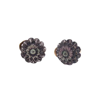 Paar Ohrclips FIRETTI "Schmuck Geschenk Ohrschmuck ohne Ohrlöcher Abalone Blumen", grau (gelbgoldfarben, grau, schwarz, grau, schwarz), Ohrringe, Damen, 15mm, Messing, Made in Germany - mit Abalone-Perlmutt