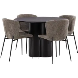 Ebuy24, Essgruppe, Olivia Essgruppe Esstisch schwarz 4 Stühle Bouclé braun. (MDF)