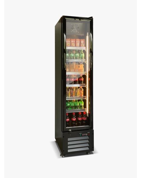 Gastro Getränkekühlschrank | Flaschenkühlschrank | Gewerbekühlschrank | 1 Glastür | Schwarz | 220 Liter | +2 bis +10 °C
