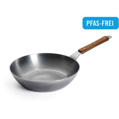 Schmorpfanne WOLL "Woll Carbon Steel Hochrandpfanne", silber (silberfarben), B:28cm H:7cm L:52cm Ø:28cm, Pfannen, Schmorpfanne, natürlicher Antihafteffekt nach dem Einbrennen