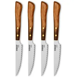 Pirge Elite Steakmesser Set 4 TLG - Wellenschliff Deutschen Edelstahl mit Ergonomischer Poly-Holzgriff - Tafelmesser