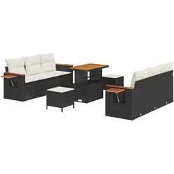 vidaXL 9-Teiliges Garten Sofa Set mit Kissen Schwarz Poly Rattan Akazie