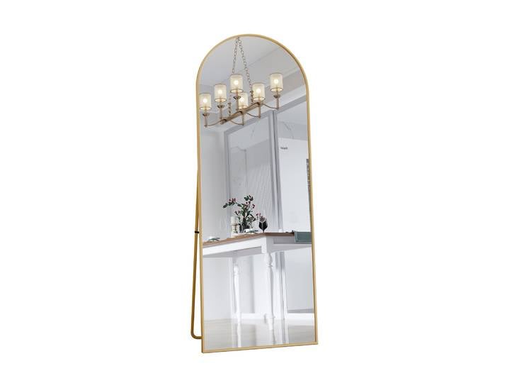 Miroir sur pied arqué, miroir de pleine longueur 162*53cm, peut être suspendu, debout ou incliné, cadre en alliage d'aluminium
