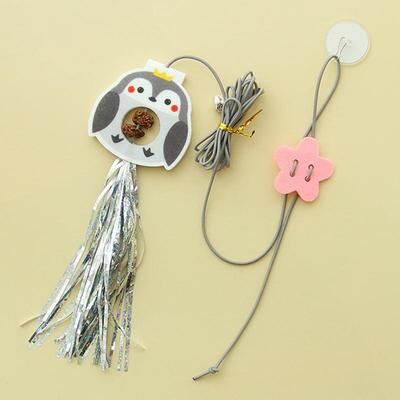 Inspired Deals Hanging Cat Toy Interactive Cat Teaser Elastic Feather Swing Stick With Adhesive Hook penguin