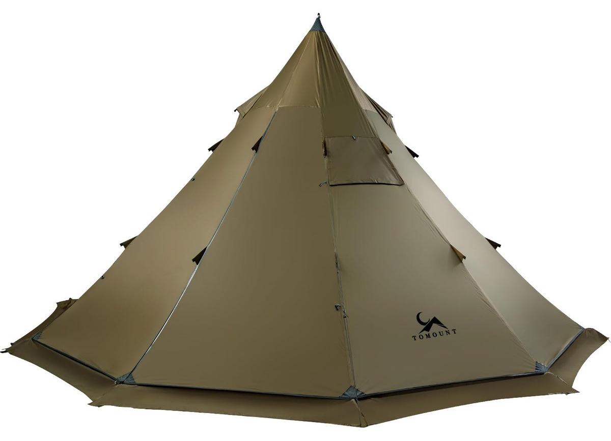 Tipi Zelt Pyramidenzelt - 4,2 m Durchmesser - Wasserdicht - 75D Nylon - Ofendurchlass - Für Camping und Wandern
