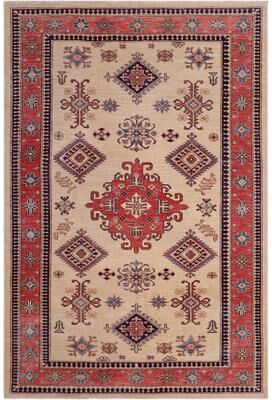 Treasured Knots Rustic Super Kazak Dashiell Gold/Pink Hand Knotted Wool Rug - 5'4'' x 8'0''