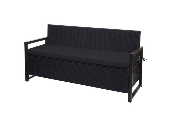 Banc banquette avec compartiment de rangement 3 places en polyrotin anthracite coussin noir 04_0005800