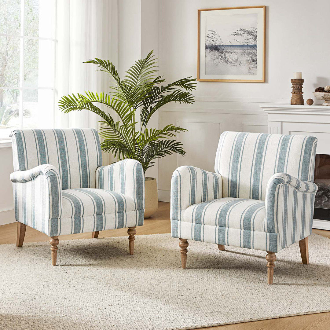 Blue Elephant Lila 75 Cm Wide Coastal Farmhouse Armchair Blue 86.3cm H X 74.9cm W X 83.6cm D