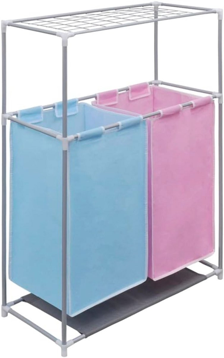 Wasmand met droogrek en sorteringsfunctie - 2-kamer wasmand voor eenvoudige sortering van kleding