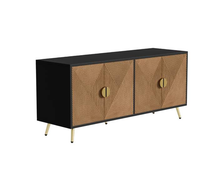 Buffet élégant 4 portes effet bois brossé et noir