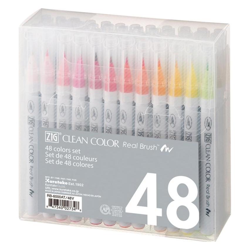 Zig Clean Color Pensel Pen med 48 stk. ass. farver (48x) (RB-6000AT/48V)
