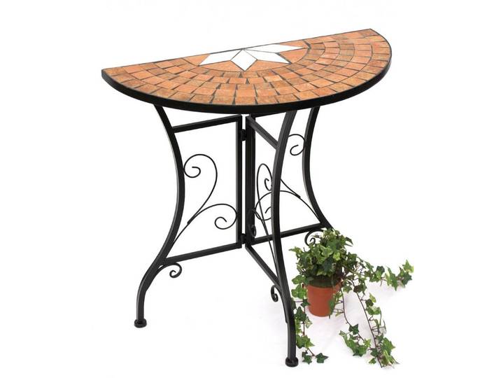 DanDiBo Konsolentisch Tisch Halbrund Konsolentisch Wandtisch Beistelltisch Metall Mosaik