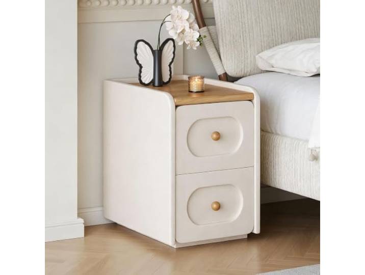 Schlicht Steh-Nachttisch Moderner Beistelltisch aus Holz Klein Leder Mit 2 Schubladen Vielseitige Aufbewahrungsmöglichkeiten Für Wohnzimmer und Schlafzimmer(Beige,30cm/12in)
