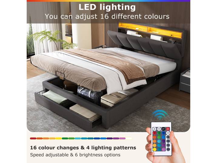 lit coffre 160x200 avec rangement,lit capitonné avec led Cadre de Lit Double avec Tiroir Lit double rembourré lit led 2 personne