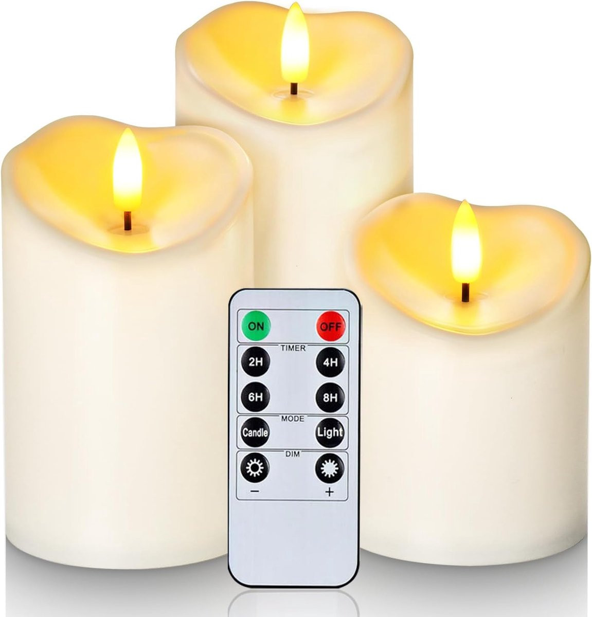 Longziming Oplaadbare LED Kaarsen met Flikkerende Vlam, 3D Lont, IP55 Waterdicht en Afstandsbediening met Timerfunctie